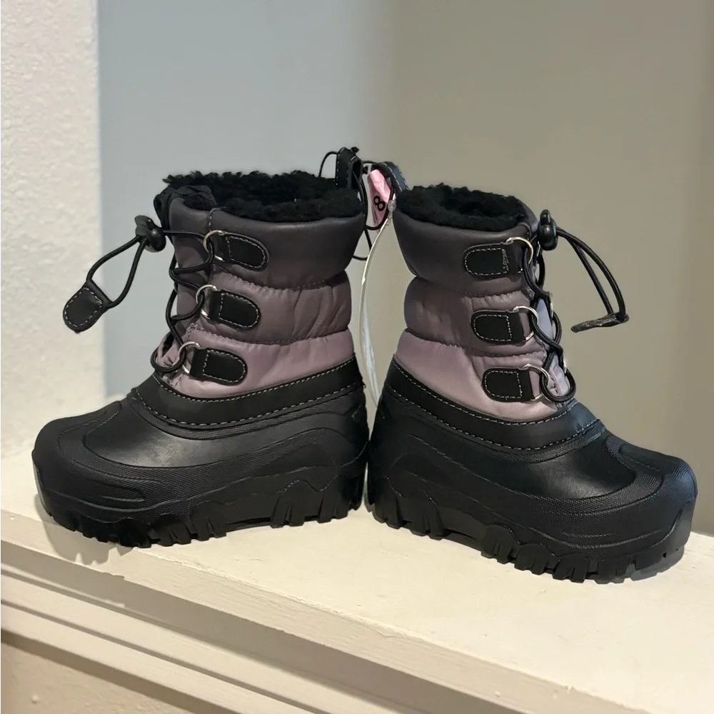 NWT Member's Mark Youth Kids Snow Boots, Size 7/8 Black Silver - Picture 3 of 5